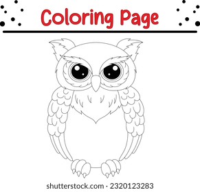 Cute Owl coloring page. Colorless funny cartoon arctic owl. Wild animal coloring book for kids