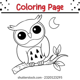 Cute Owl coloring page. Colorless funny cartoon arctic owl. Wild animal coloring book for kids