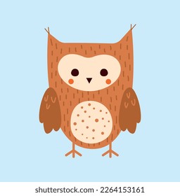 Cute owl concept. Brown bird, symbol of night time, forest dweller. Animal with wings and feathers. Toy or mascot for children. Poster or banner for website. Cartoon flat vector illustration