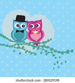 Cute owl couple in love 
