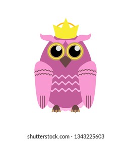 Cute owl with crown. Funny vector illustration.
