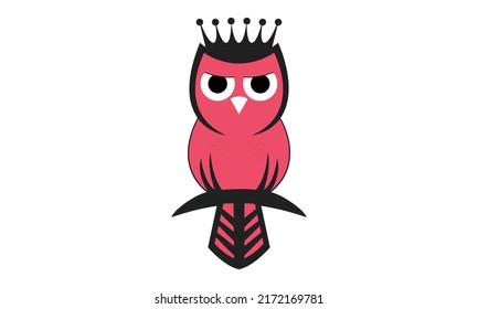 Oveja con corona, plantilla de logotipo de búho sobre fondo blanco, icono de diseño de emblema de aves
