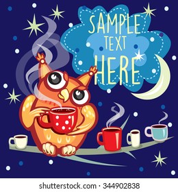 Cute Owl with cup of coffee