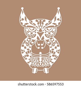 Cute owl cut out. Template for cutting. Laser cutting template for greeting cards, envelopes, decorations.