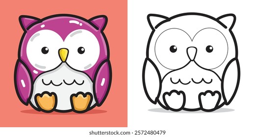 A cute owl doll illustration for design element or coloring page element