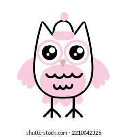 Búho lindo con un sombrero de doodle. Elemento de diseño para pegatinas, impresiones, ropa de bebé, papel de envoltura e ilustraciones. Dibujo infantil.