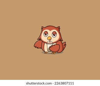 Cute Owl Drink Boba Vector Design