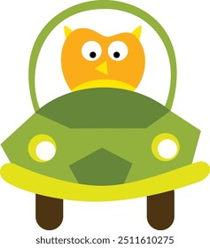Cute owl driving funny car
