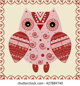 Cute owl with ethnic ornament