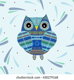 Cute owl with ethnic ornament