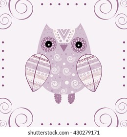 Cute owl with ethnic ornament
