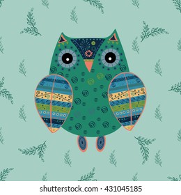 Cute owl with ethnic ornament