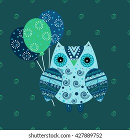 Cute owl with ethnic ornament birthday balloons