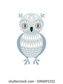 Cute owl in ethnic style. Colorful vector illustration isolated on a white background.