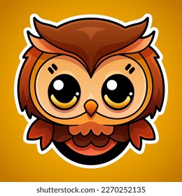 Cute owl face logo design in cartoon style wild animal