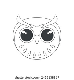 Cute owl face, night birds head of simple circle shape, knowledge symbol vector illustration