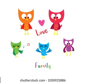 cute owl family cartoon vector