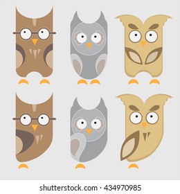 Cute Owl Flat Vector Illustration Set 1