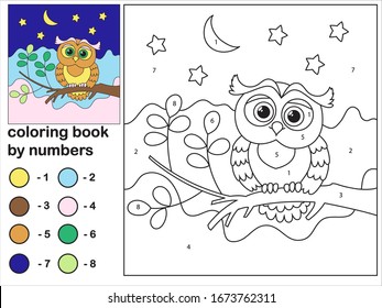 Cute owl and floral vector coloring by numbers for kids. An educational coloring game will increase your imagination. Increase concentration.