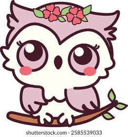Cute Owl with Flower Crown Illustration
