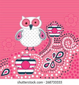 cute owl with flower vector illustration