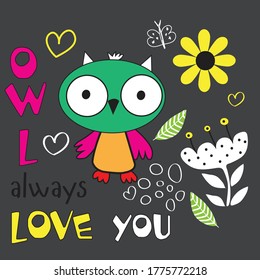 búho lindo con ilustraciones vectoriales de flores