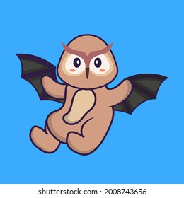 Cute owl is flying with wings. Animal cartoon concept isolated. Can used for t-shirt, greeting card, invitation card or mascot.