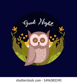 Cute Owl in the forest vector illustration