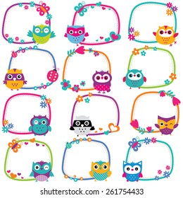 Cute Owl Frames Clip Art Set