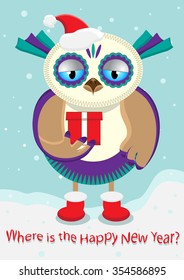 Cute owl with gift