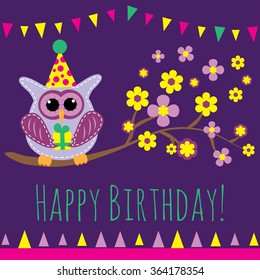 Cute owl with gift