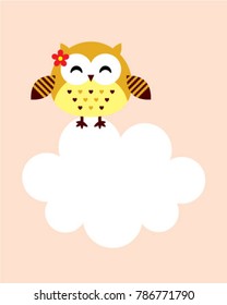 cute owl girl cartoon message card vector