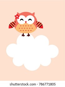 cute owl girl cartoon message card vector