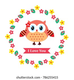 cute owl girl valentine greeting card vector