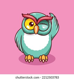 Cute owl giving winks cartoon illustration