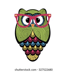 Cute owl with glasses