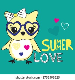 cute owl with glasses vector illustration