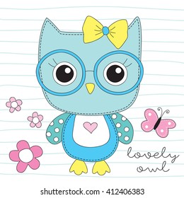 cute owl with glasses vector illustration