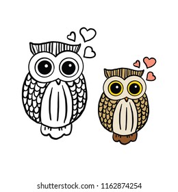 Cute Owl Graphic Vector Set Colorful and Lineart