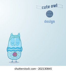 Cute owl at gray background
