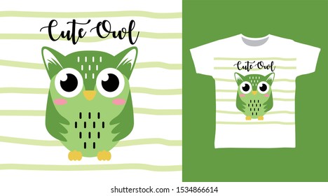 Cute Owl Green t-shirt and apparel trendy awesome design with stripe, good for T-shirt graphics, poster, print and other uses.