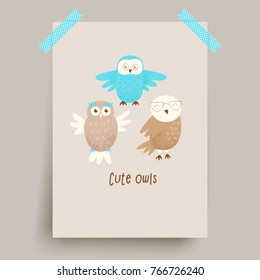 Cute owl, hand drawn design concept, celebration decor 