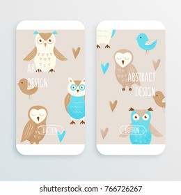 Cute owl, hand drawn design concept, mobile phone mockup