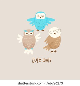 Cute owl, hand drawn design concept, celebration decor 