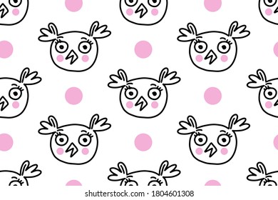 Cute-Eule. Handgezeichneter Cartoon-Vogel. Doodle nahtloses Muster für Kinder einzeln auf weißem Hintergrund. Für Ihr Gewebe, Textil-Design, Wickelpapier oder Tapete.