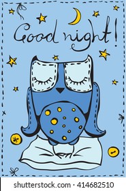 Cute owl with hand written text Good night