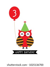 cute owl happy 3rd birthday greeting vector