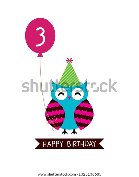 Cute Owl Happy 3rd Birthday Greeting Stock Vector Royalty Free