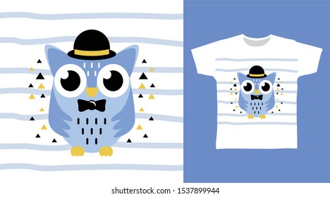 Cute Owl Hat t-shirt and apparel trendy awesome design with stripe, good for T-shirt graphics, poster, print and other uses.