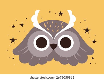 Cute owl head bird print cover art concept. Vector graphic design illustration